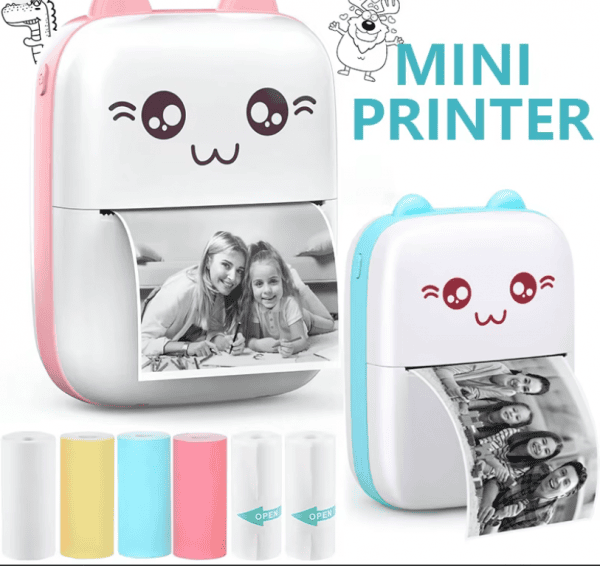 لقطة شاشة 2026-07-03 163056 Compact mini thermal printer without ink, connects via Bluetooth to print notes, photos, and labels from smartphone.