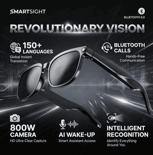 لقطة شاشة 2026-07-08 133747 TechZone AI Vision Smart Glasses 2026نظارات TechZone الذكية بالذكاء الاصطناعي 2026 – كاميرا HD وترجمة فورية